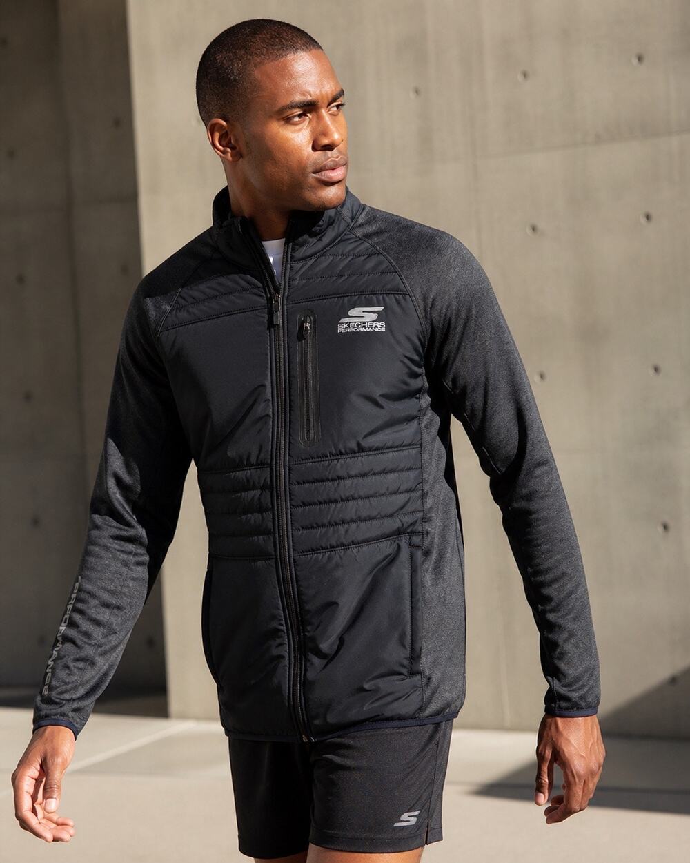 SKECHERS PERFORMANCE Men’s Quilted Puffer Front Zip Up Jacket Black Size Large - Picture 1 of 8